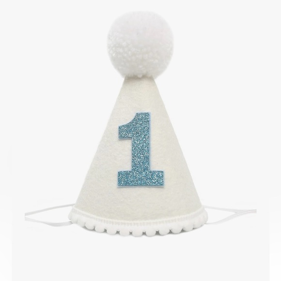 Other - White and Blue Party Hat with Pom Pom